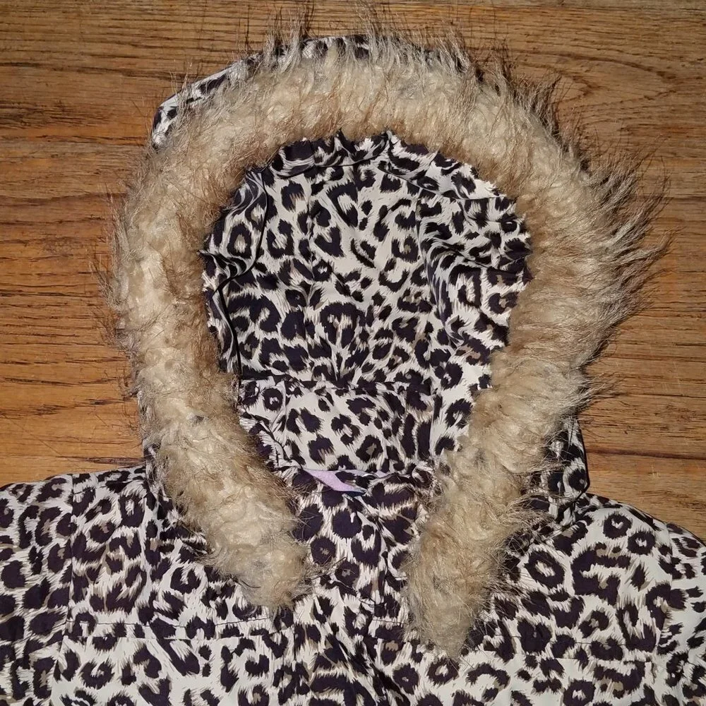 The Children's Place Leopard Print Hooded Coat Pink Fleece Lined 3T AS IS